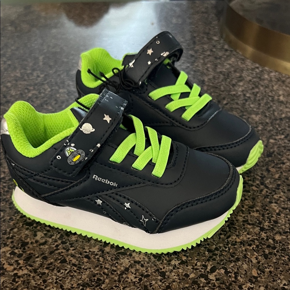 Reebok Kids Black and Neon Green Sneakers